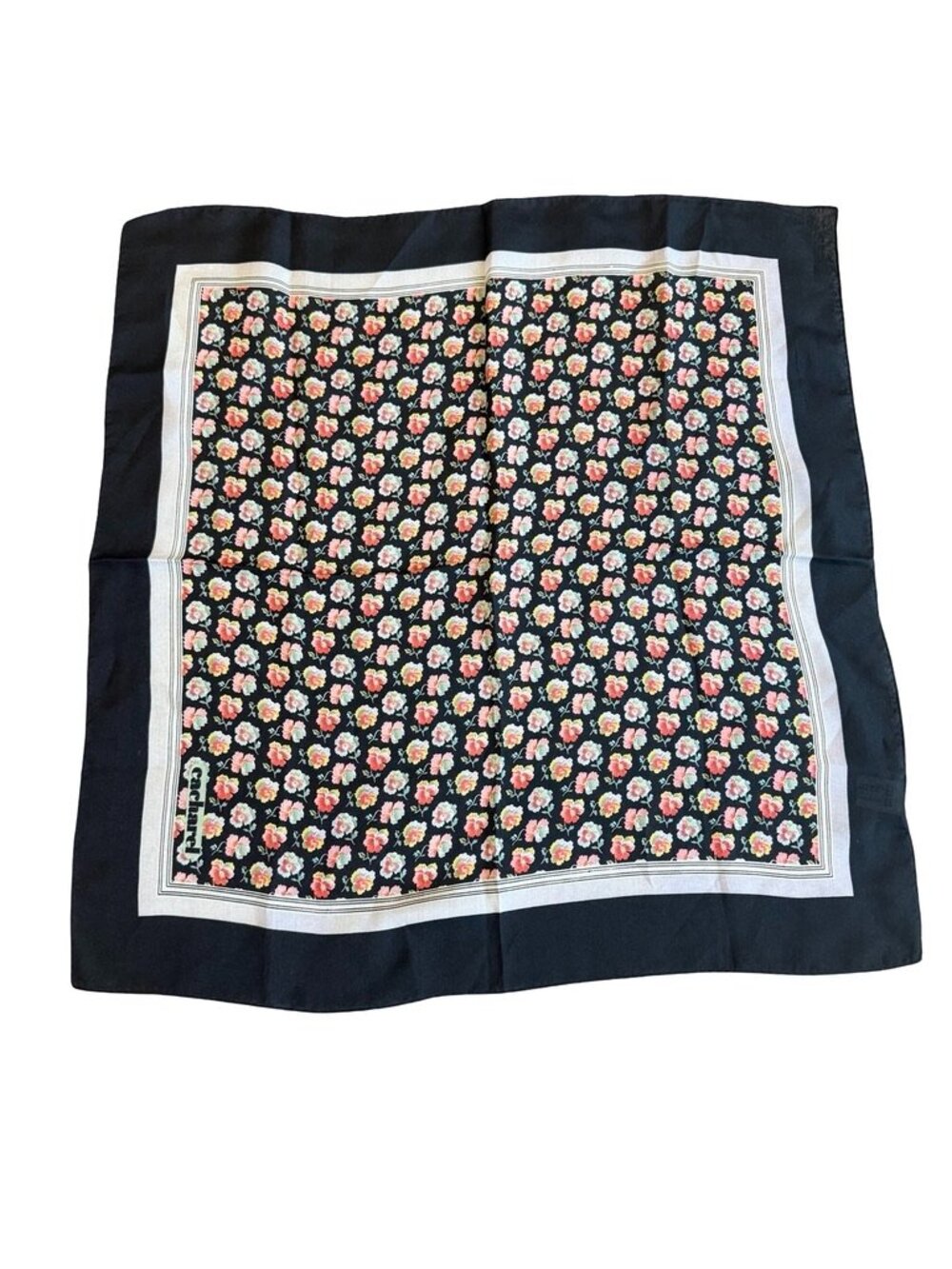 Cacharel Robinson Goluber Black Pink Floral Silk Square Scarf One Size Women's